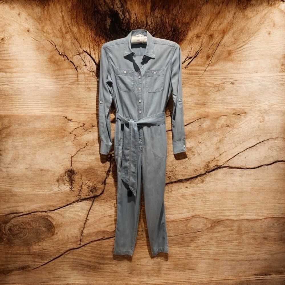 New Lauren Ralph Lauren Light Blue Chambray Jumpsuit Women’s Size 8 Pockets Belt